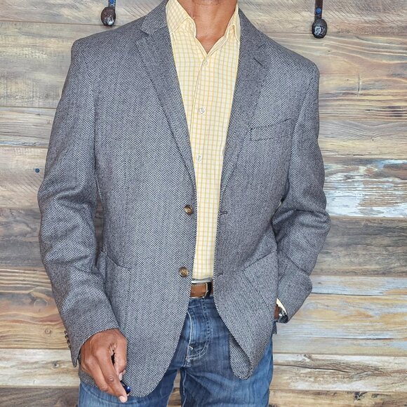 Q by Flynt Wool Cashmere Herringbone Dual Vent Unconstructed Blazer Jacket 42R - Picture 1 of 11